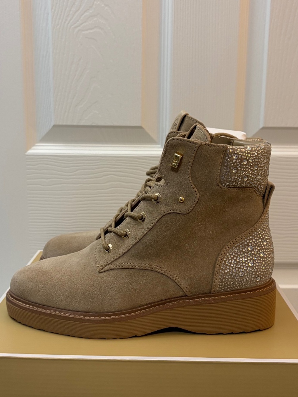 Michael Kors Trudy Crystal Nubuck Booties Camel Women’s 10M NIB